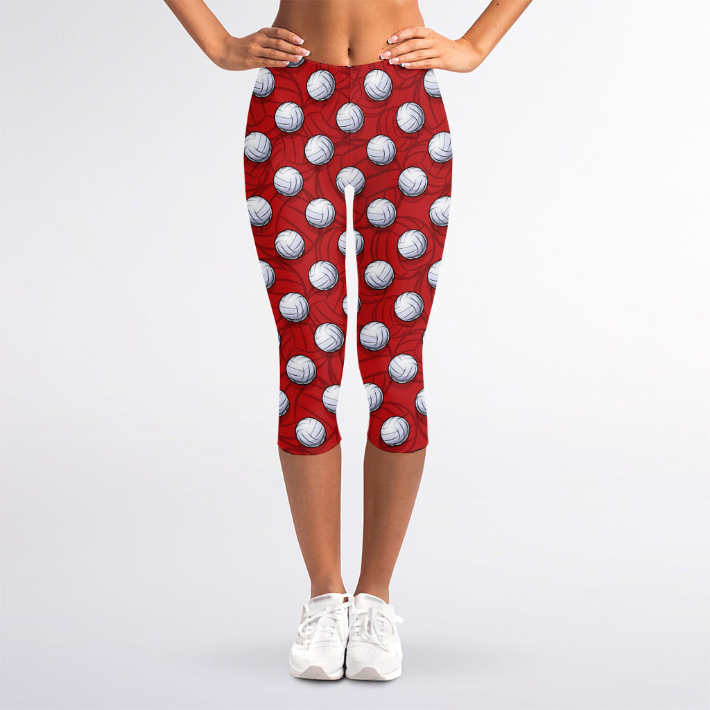 Red And White Volleyball Pattern Print Women's Capri Leggings