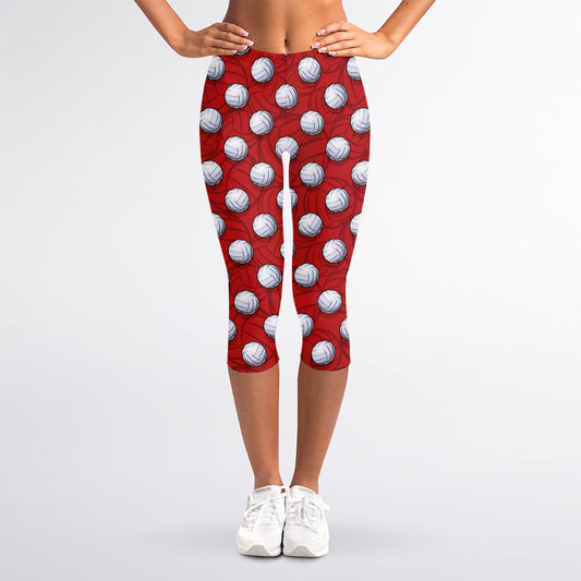 Red And White Volleyball Pattern Print Women's Capri Leggings