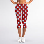 Red And White Volleyball Pattern Print Women's Capri Leggings
