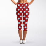 Red And White Volleyball Pattern Print Women's Capri Leggings
