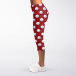 Red And White Volleyball Pattern Print Women's Capri Leggings