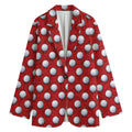 Red And White Volleyball Pattern Print Women's Cotton Blazer