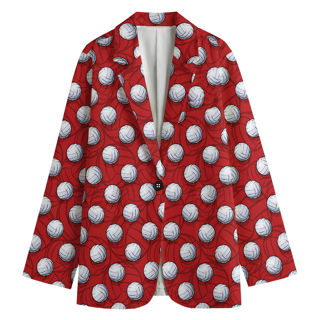 Red And White Volleyball Pattern Print Women's Cotton Blazer