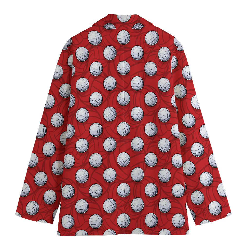 Red And White Volleyball Pattern Print Women's Cotton Blazer