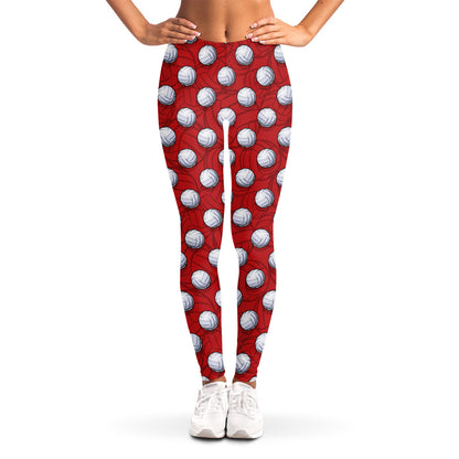 Red And White Volleyball Pattern Print Women's Leggings