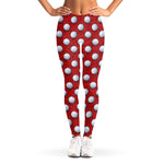 Red And White Volleyball Pattern Print Women's Leggings