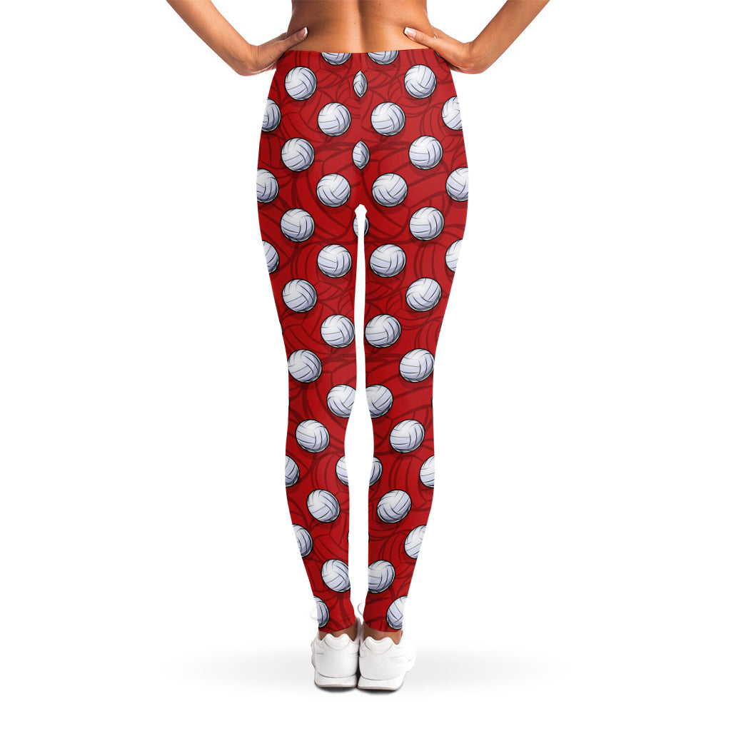 Red And White Volleyball Pattern Print Women's Leggings