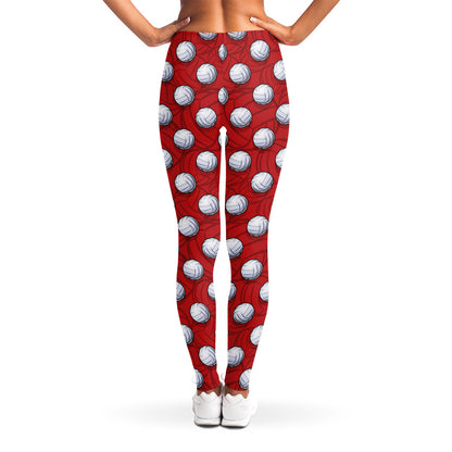 Red And White Volleyball Pattern Print Women's Leggings