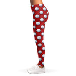 Red And White Volleyball Pattern Print Women's Leggings