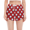 Red And White Volleyball Pattern Print Women's Split Running Shorts