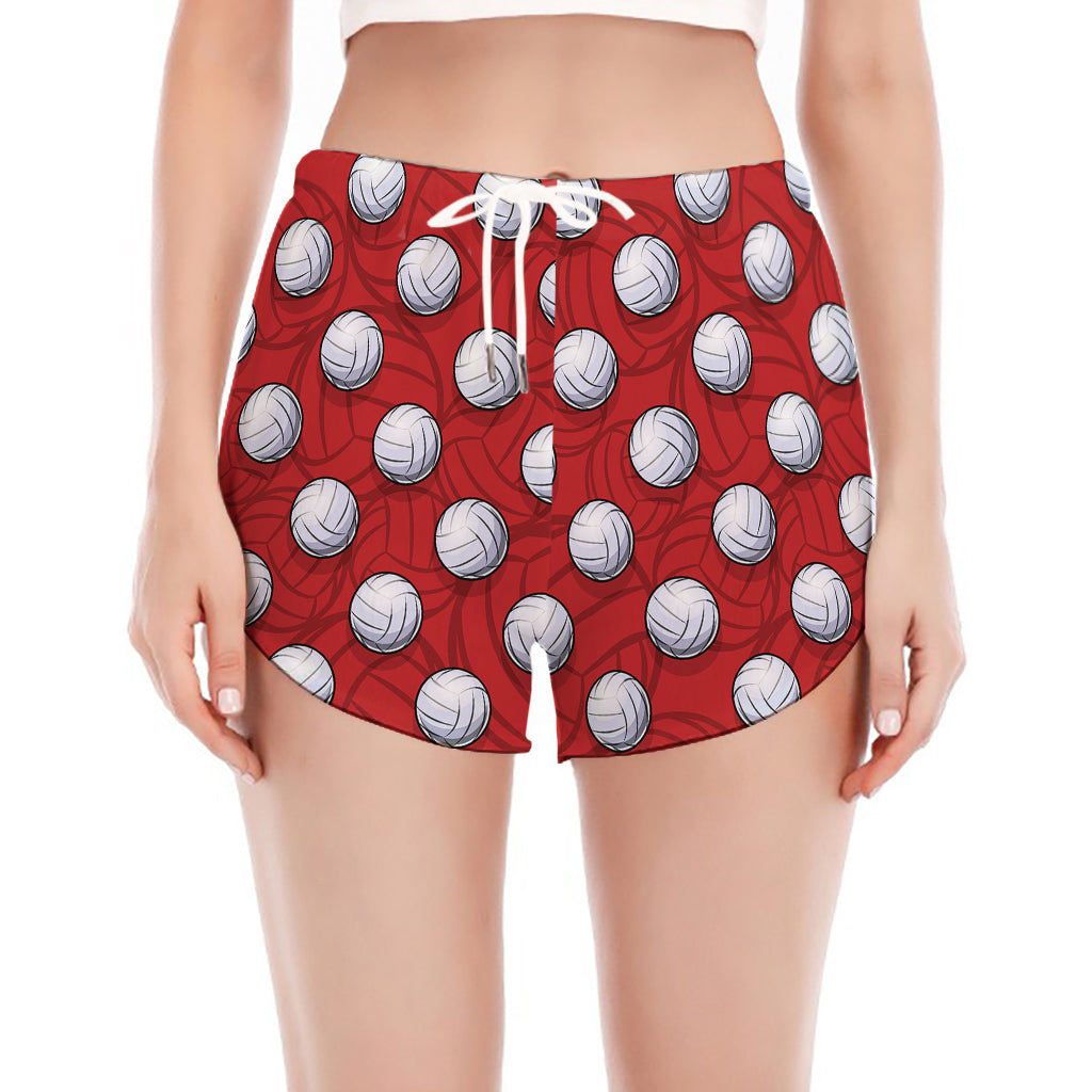 Red And White Volleyball Pattern Print Women's Split Running Shorts
