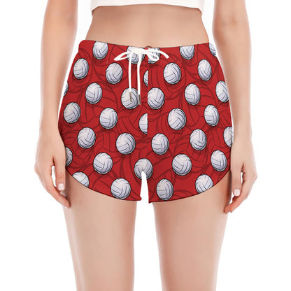 Red And White Volleyball Pattern Print Women's Split Running Shorts