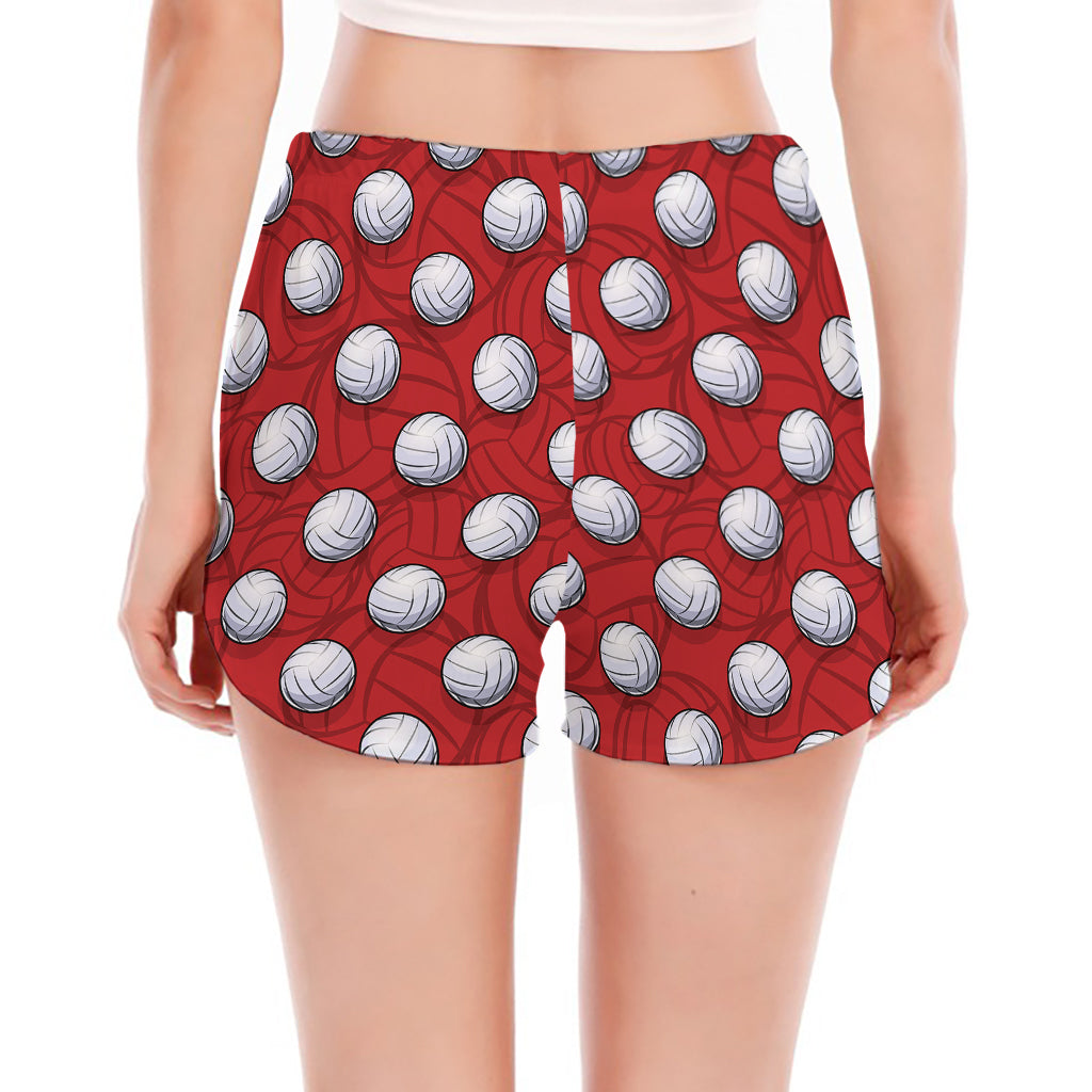 Red And White Volleyball Pattern Print Women's Split Running Shorts
