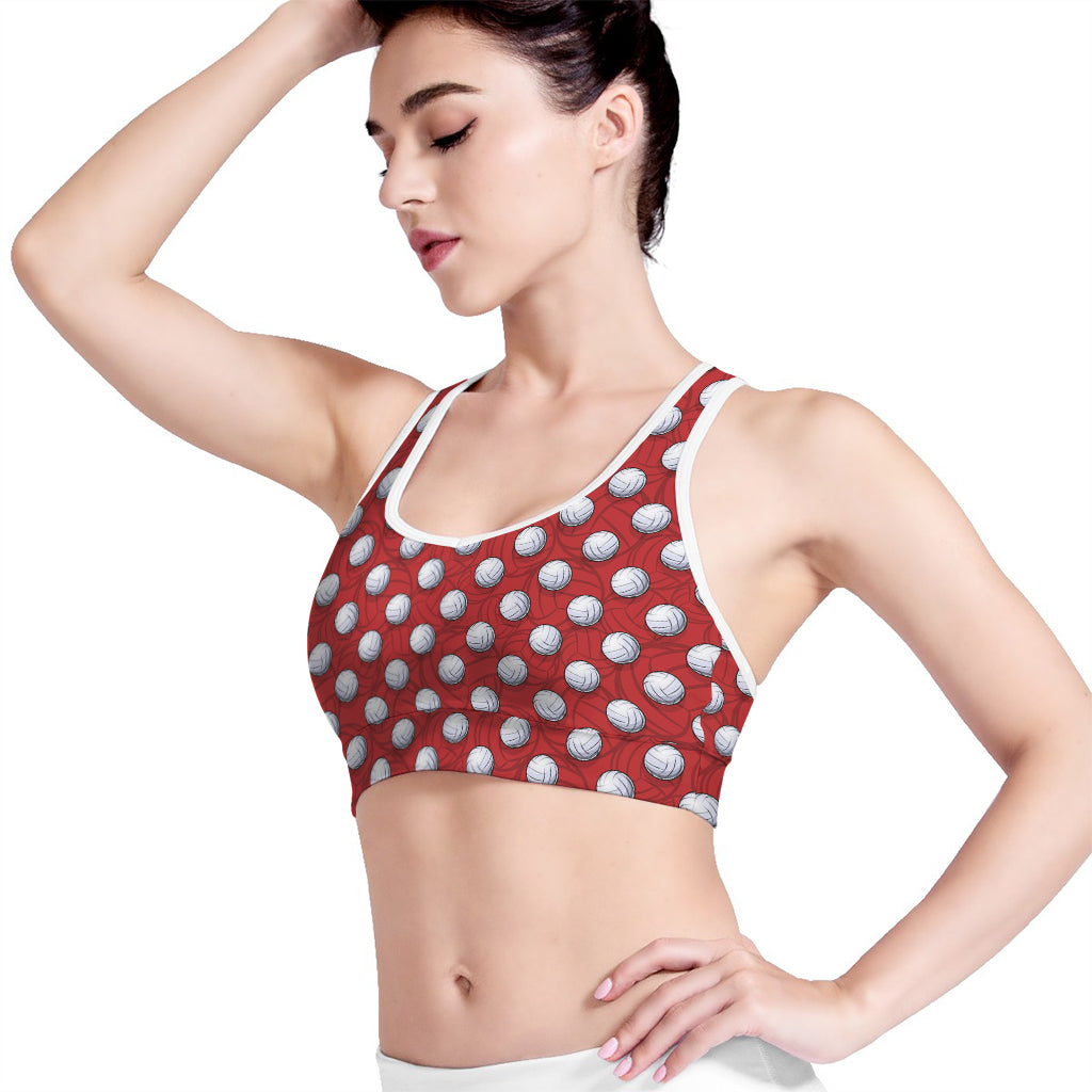 Red And White Volleyball Pattern Print Women's Sports Bra