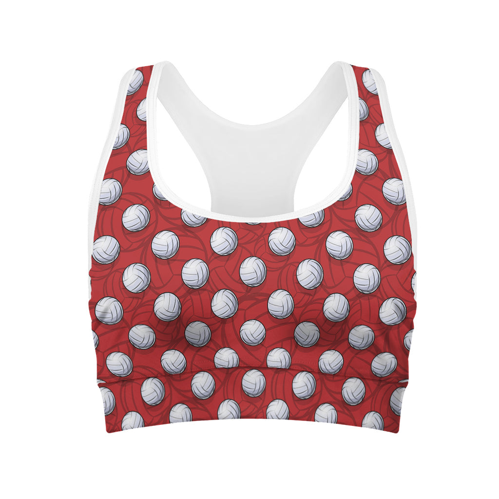 Red And White Volleyball Pattern Print Women's Sports Bra
