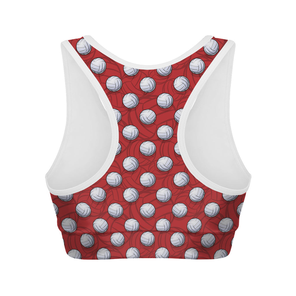 Red And White Volleyball Pattern Print Women's Sports Bra
