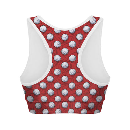 Red And White Volleyball Pattern Print Women's Sports Bra