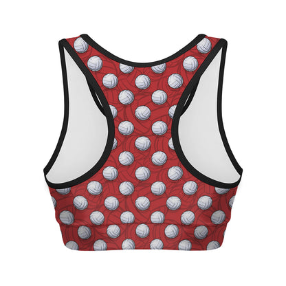 Red And White Volleyball Pattern Print Women's Sports Bra