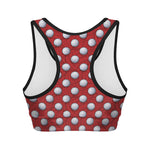Red And White Volleyball Pattern Print Women's Sports Bra