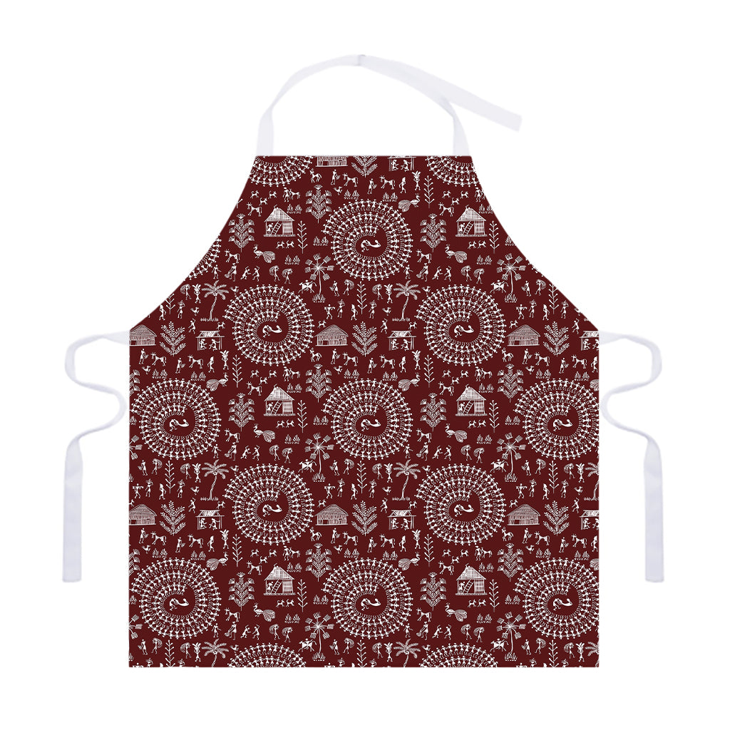 Red And White Warli Tribal Print Adjustable Apron