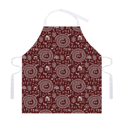 Red And White Warli Tribal Print Adjustable Apron