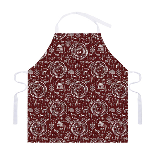 Red And White Warli Tribal Print Adjustable Apron