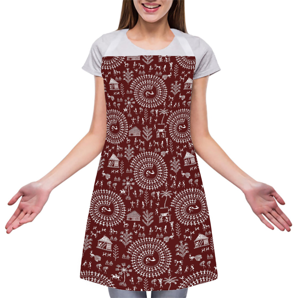 Red And White Warli Tribal Print Adjustable Apron