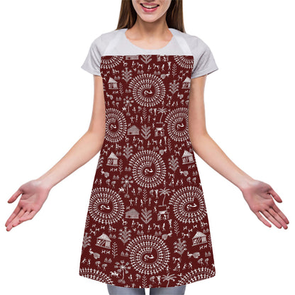 Red And White Warli Tribal Print Adjustable Apron