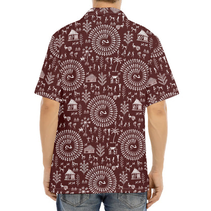 Red And White Warli Tribal Print Aloha Shirt