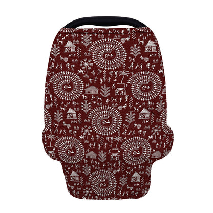 Red And White Warli Tribal Print Baby Seat Cover