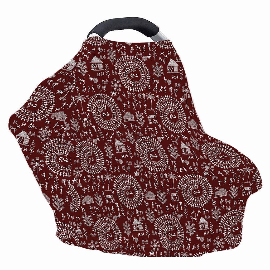 Red And White Warli Tribal Print Baby Seat Cover