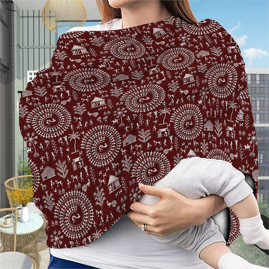Red And White Warli Tribal Print Baby Seat Cover