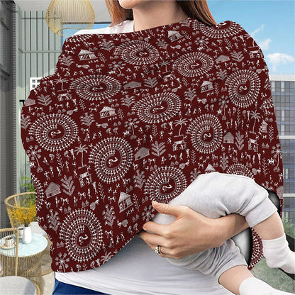 Red And White Warli Tribal Print Baby Seat Cover