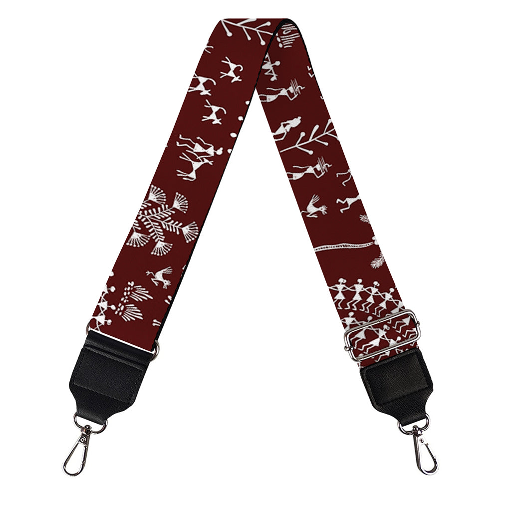 Red And White Warli Tribal Print Bag Strap