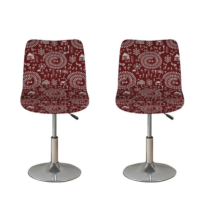 Red And White Warli Tribal Print Bar Stool Covers