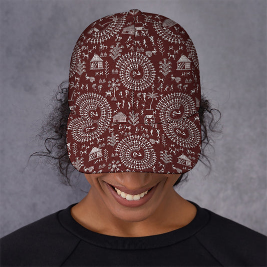 Red And White Warli Tribal Print Baseball Cap