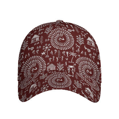 Red And White Warli Tribal Print Baseball Cap