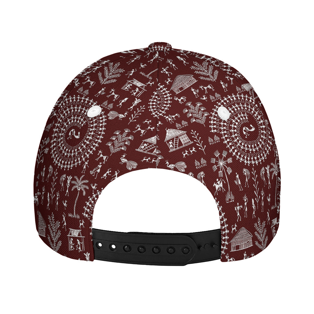 Red And White Warli Tribal Print Baseball Cap
