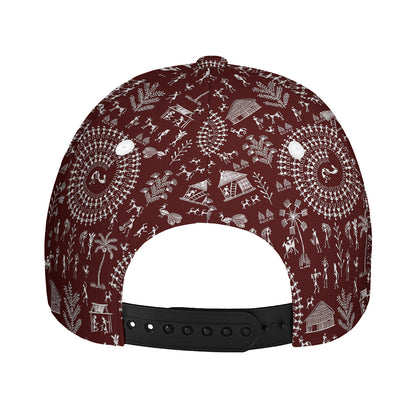 Red And White Warli Tribal Print Baseball Cap