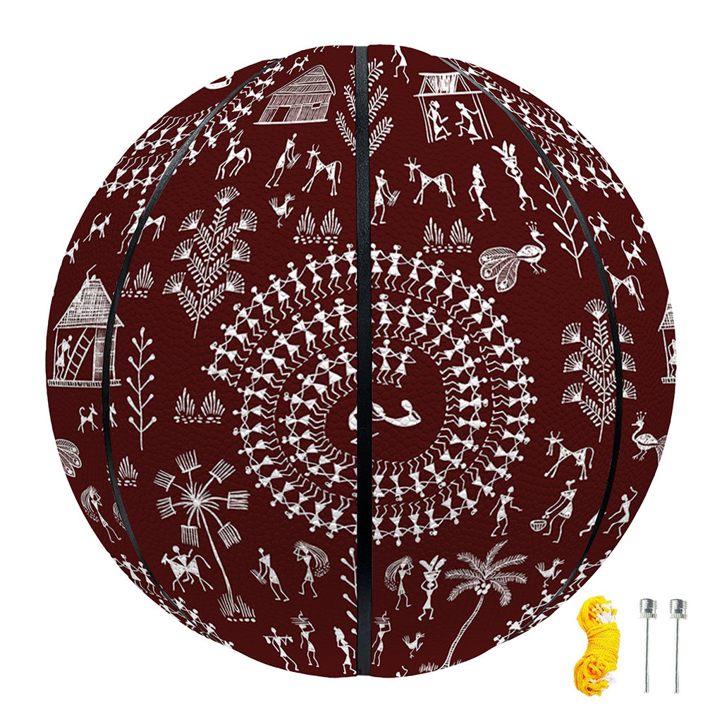 Red And White Warli Tribal Print Basketball