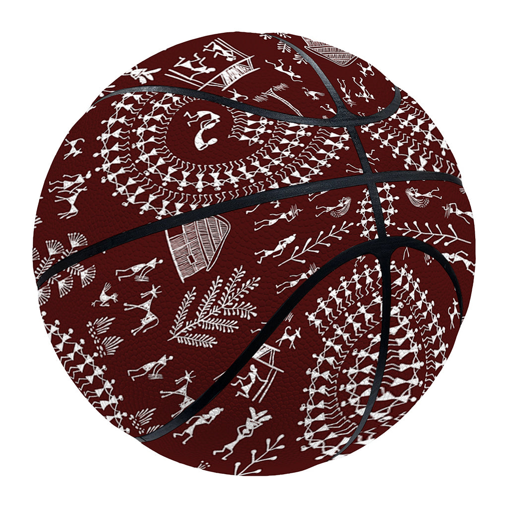 Red And White Warli Tribal Print Basketball