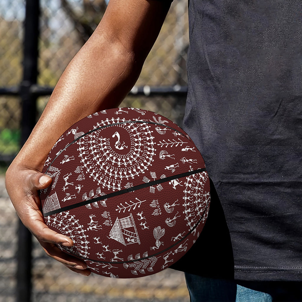 Red And White Warli Tribal Print Basketball