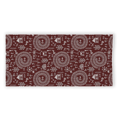 Red And White Warli Tribal Print Beach Towel