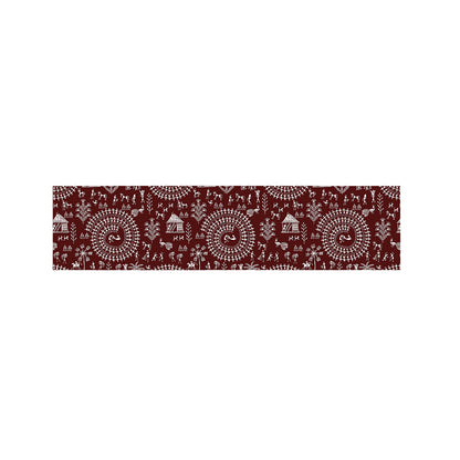 Red And White Warli Tribal Print Bed Runner