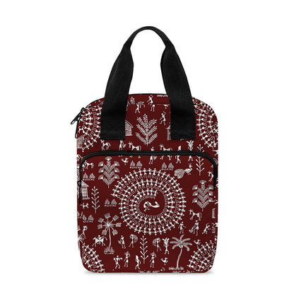 Red And White Warli Tribal Print Bible Tote Bag