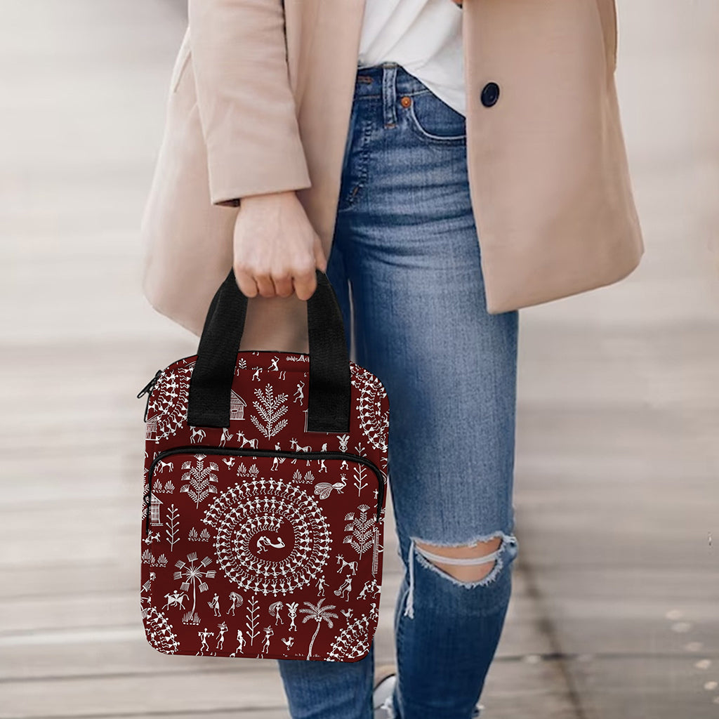 Red And White Warli Tribal Print Bible Tote Bag