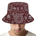 Red And White Warli Tribal Print Bucket Hat
