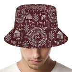 Red And White Warli Tribal Print Bucket Hat