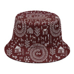 Red And White Warli Tribal Print Bucket Hat