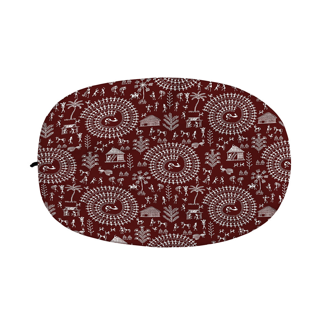Red And White Warli Tribal Print Car Side Mirror Covers